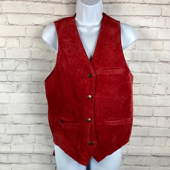 VTG leather suede red Vest women’s size Medium - Picture 1 of 10